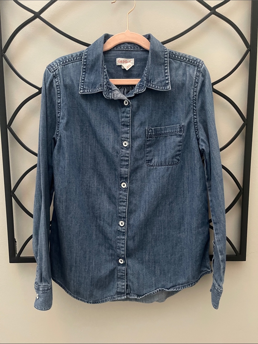 Cat & Jack Girls' Dark Blue Denim Button-Front Shirt